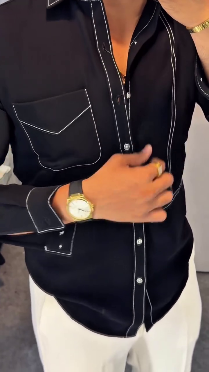 Men Black Regular Fit Solid Casual Over Shirt