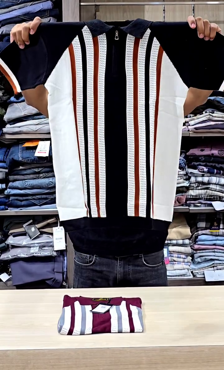 Marr Knitted Zipped Polo Shirt Navy