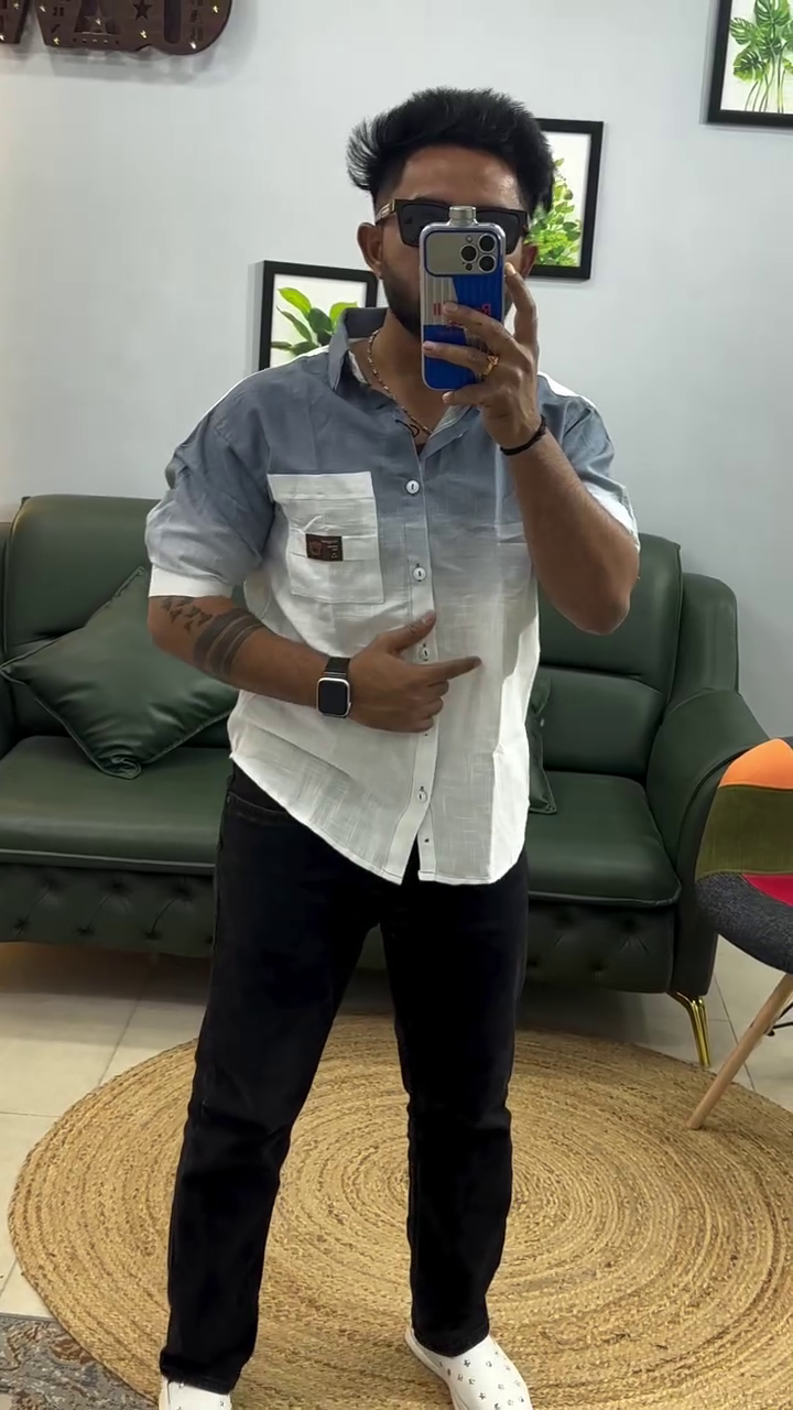 Spread-Collar Shirt with Patch Pocket
