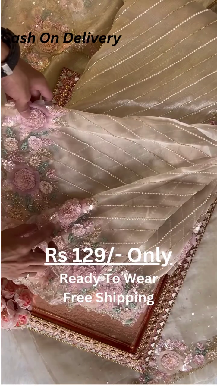 Elegant Orange Net Fabric Saree with Heavy Embroidery, Sequins, and Appliqu? Work