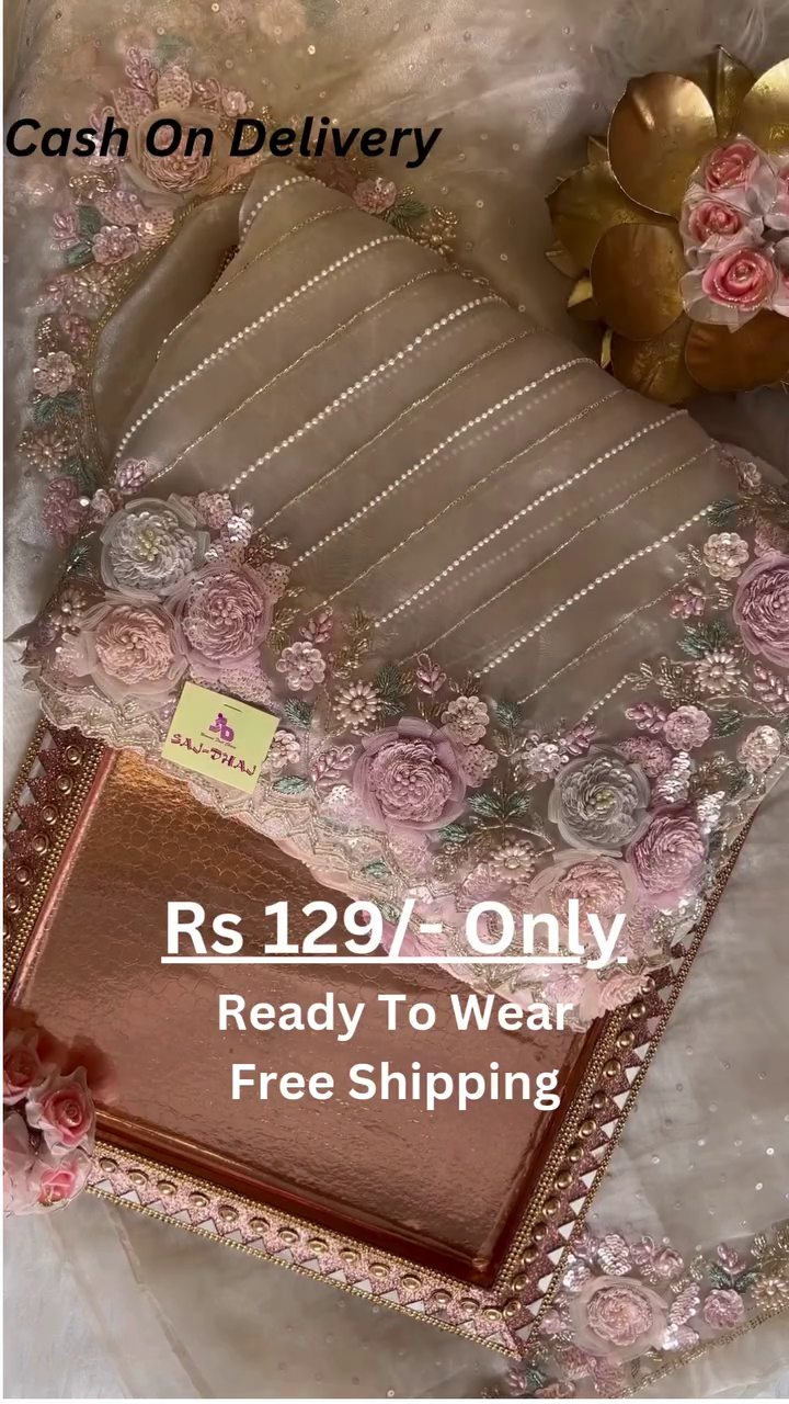 Elegant Orange Net Fabric Saree with Heavy Embroidery, Sequins, and Appliqu? Work