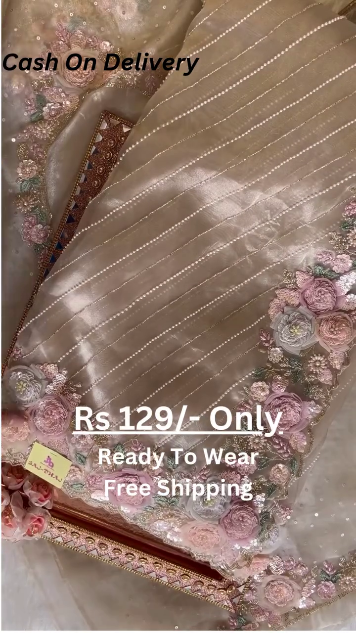 Elegant Orange Net Fabric Saree with Heavy Embroidery, Sequins, and Appliqu? Work