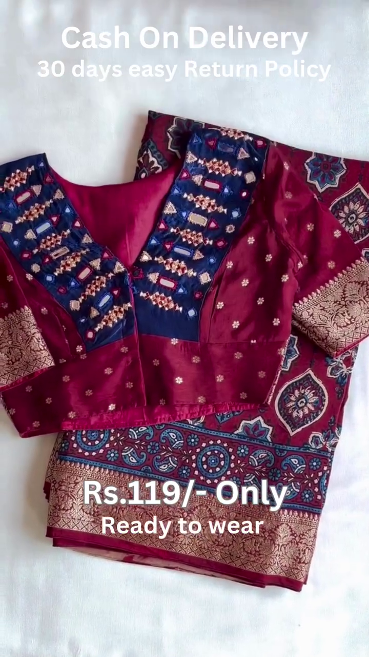 Women's Beautiful Georgette Mono Bengalori Silk Bandhani Heavy Work Border With Two Side Work Blouse