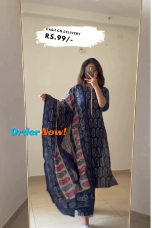 Navy Blue Yoke Design Silk Blend Straight Kurta With Dupatta