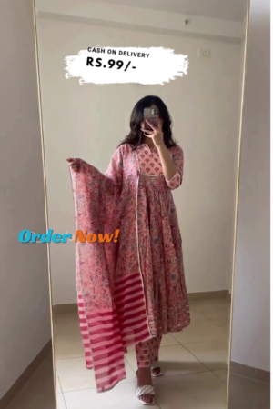 Printed Cotton Key Hole Neck Women's Kurta Pant Set