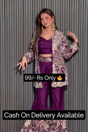 Floral Embroidered High Slit Pure Silk Kurti With Palazzos