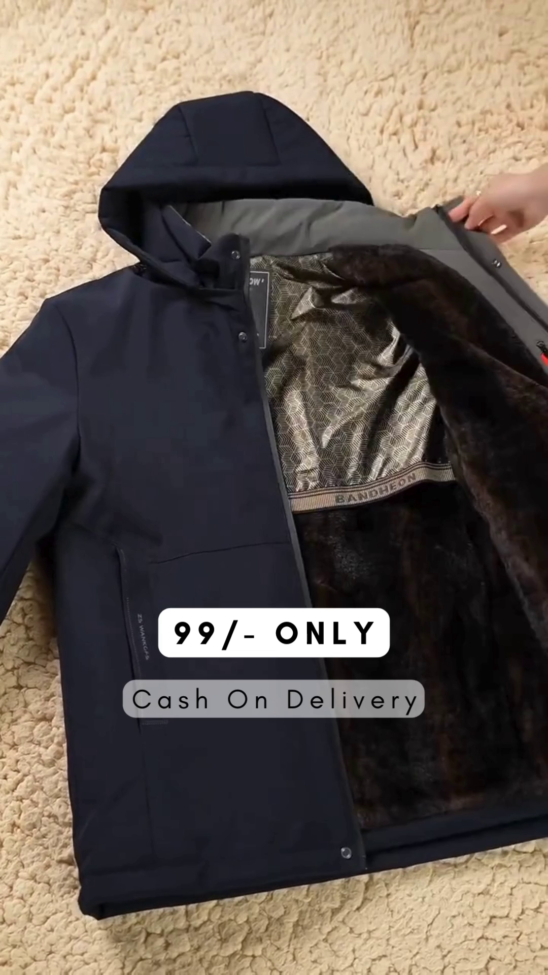 Men Navy Blue Active Solid Detachable hooded Padded Jacket - Image 2