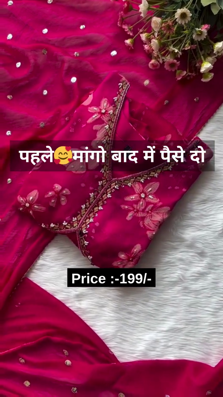 Organza Hand Work Unstitched Suit with 9gm shantoon bottom - Image 2