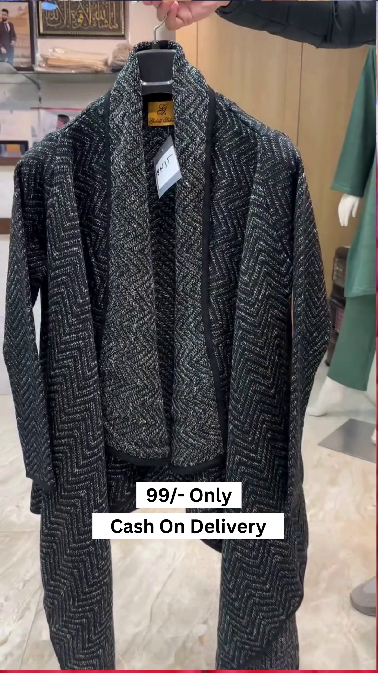 Cocogio Italy Gray Black Herringbone Acrylic Wool Draped Cardigan Open Front L