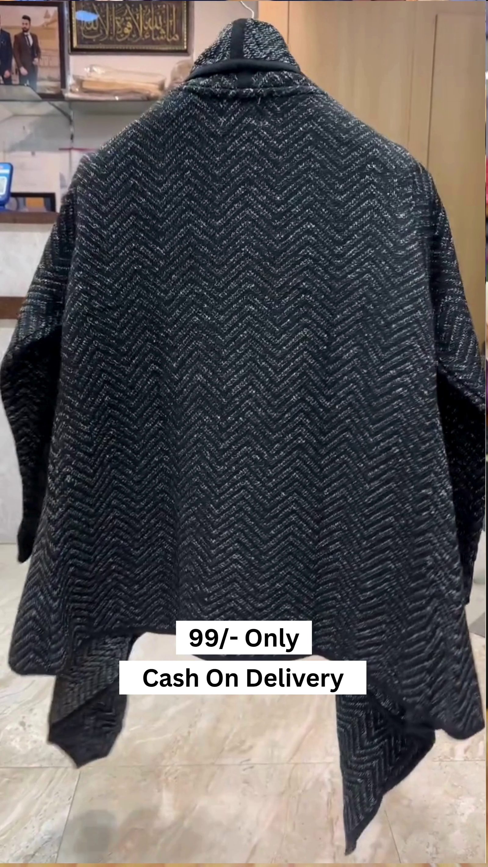 Cocogio Italy Gray Black Herringbone Acrylic Wool Draped Cardigan Open Front L - Image 5