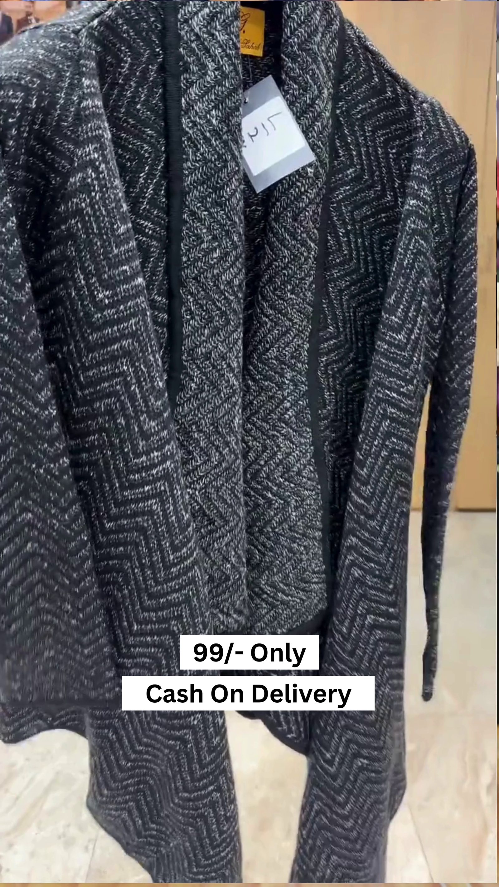 Cocogio Italy Gray Black Herringbone Acrylic Wool Draped Cardigan Open Front L - Image 4