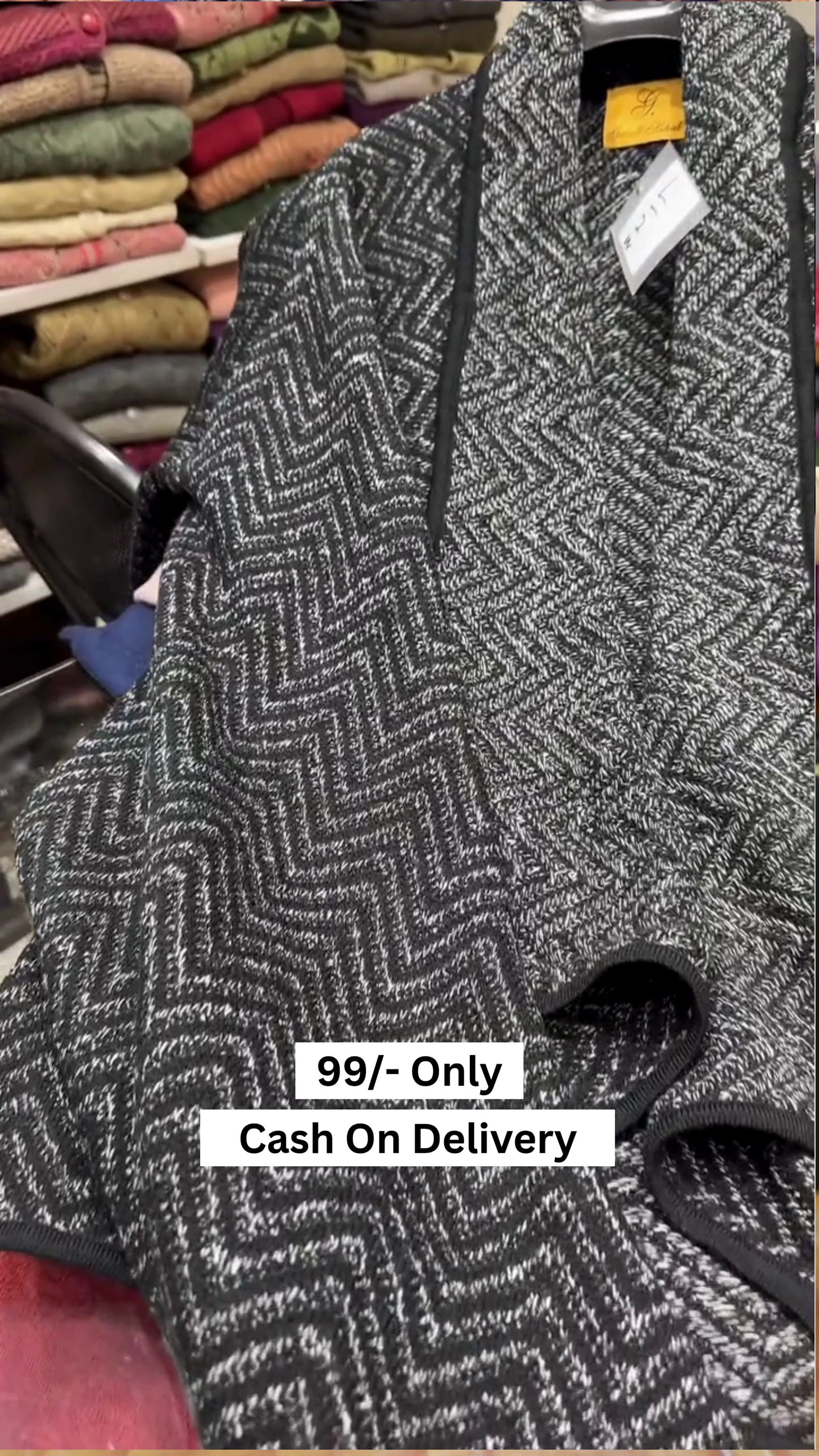 Cocogio Italy Gray Black Herringbone Acrylic Wool Draped Cardigan Open Front L - Image 3