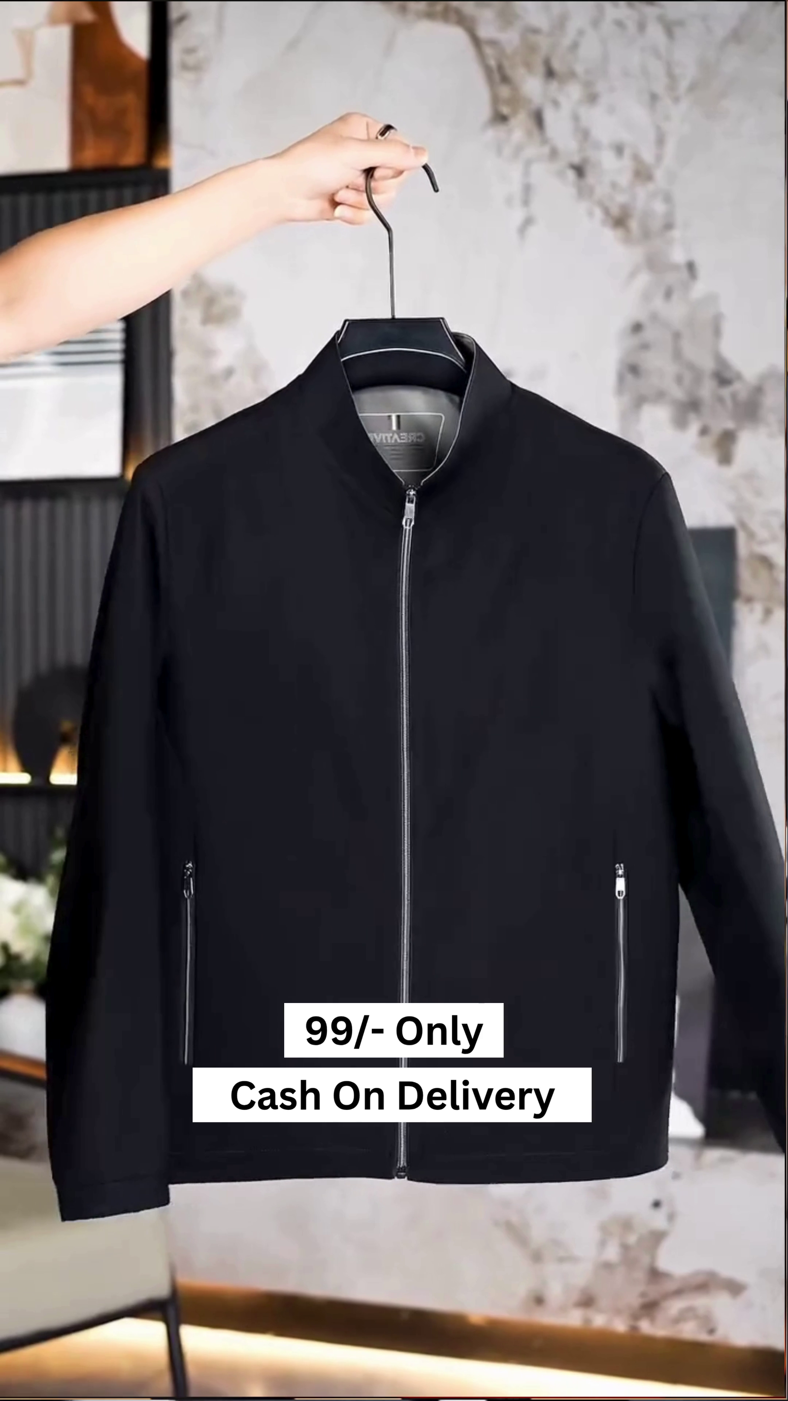 Men’s Standing Collar Zipper Casual Jacket, Men Lightweight Business Windbreaker, Stylish Work Coat