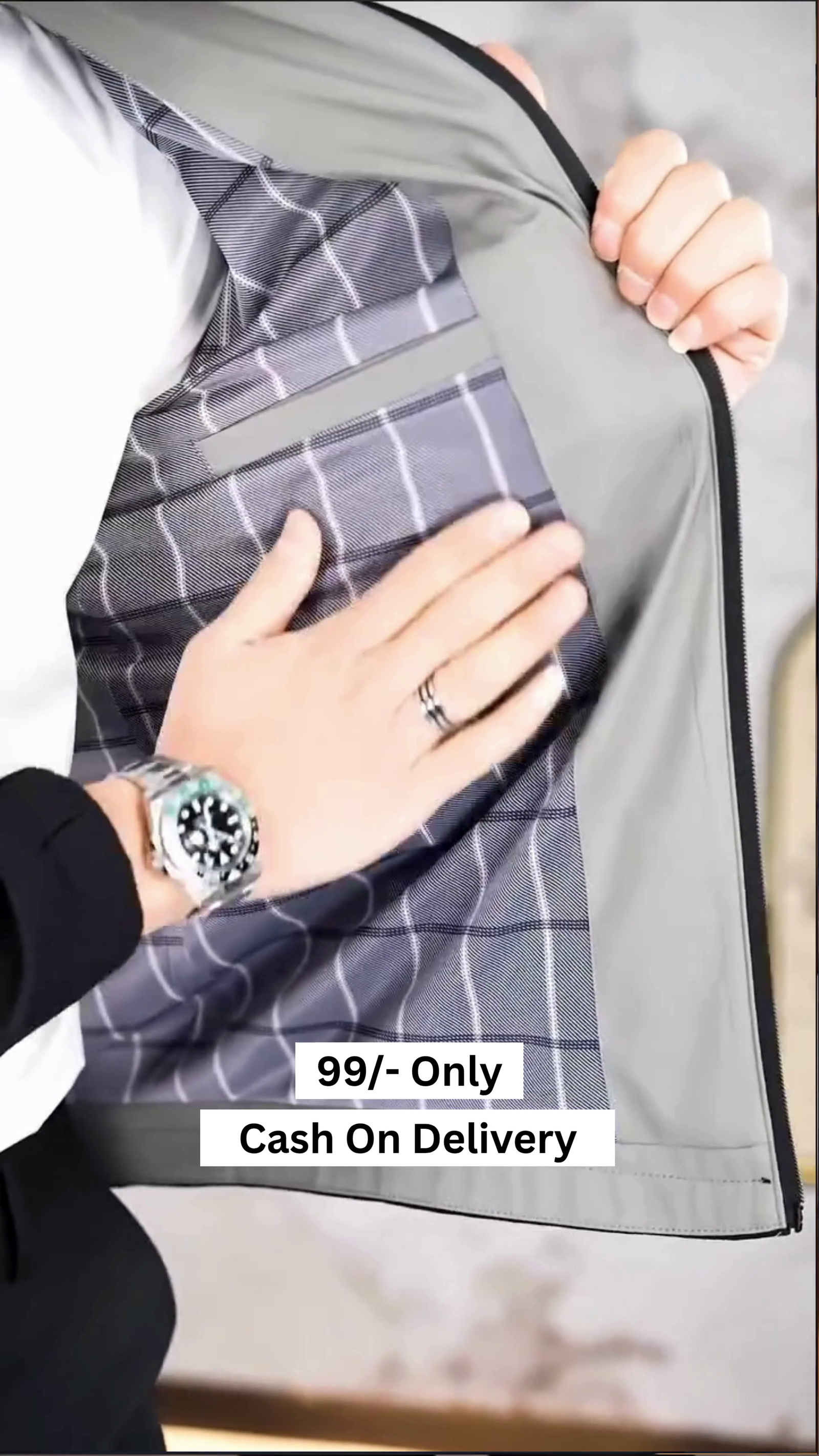 Men’s Standing Collar Zipper Casual Jacket, Men Lightweight Business Windbreaker, Stylish Work Coat - Image 4