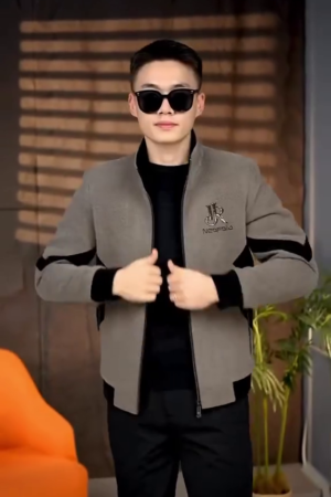 Men's Contrast Panel Racer Jacket (Grey & Black) with Embroidered Logo