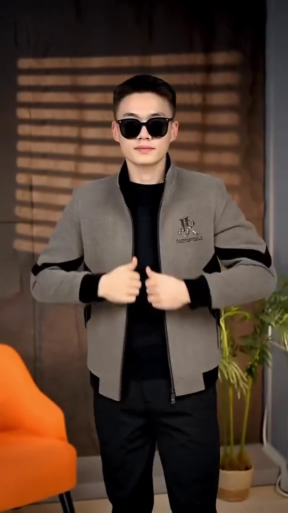 Men's Contrast Panel Racer Jacket (Grey & Black) with Embroidered Logo