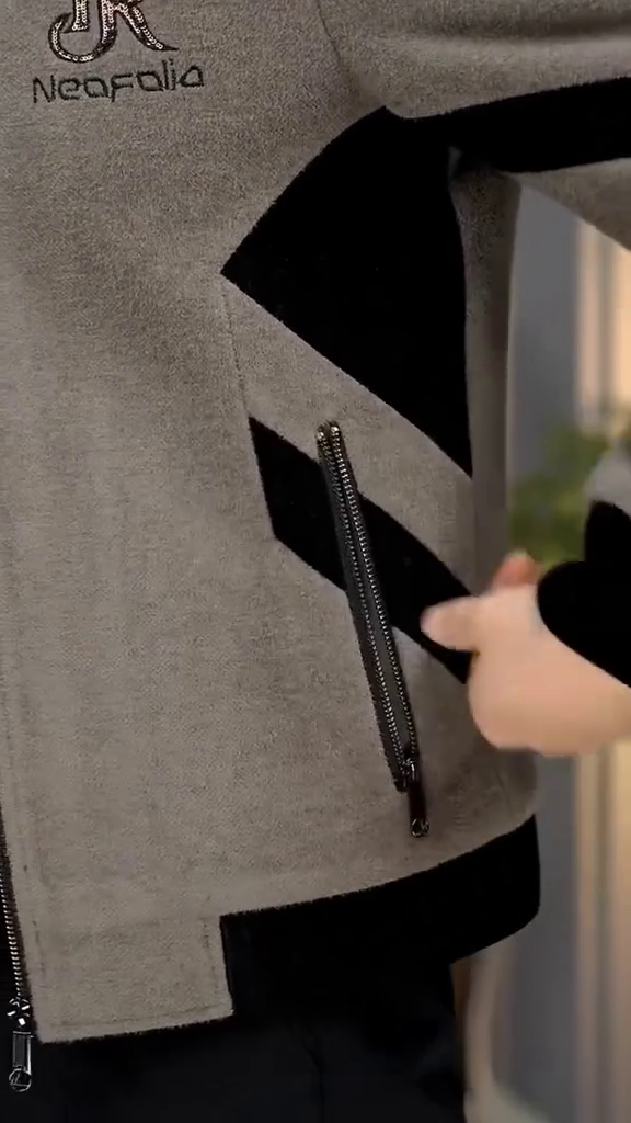 Men's Contrast Panel Racer Jacket (Grey & Black) with Embroidered Logo - Image 3