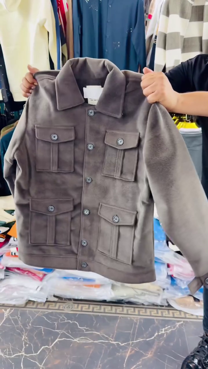 Men's Premium Suede-Look Four-Pocket Utility Jacket (Camel/Brown) - Image 5