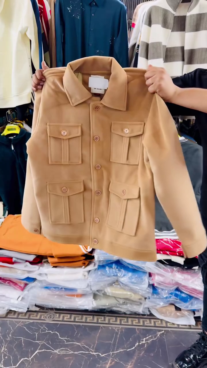 Men's Premium Suede-Look Four-Pocket Utility Jacket (Camel/Brown) - Image 4