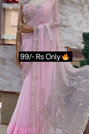 Baby Pink Organza Silk Saree With Blouse Piece