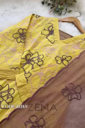 Pure Mul Cotton Embroidered Kurti Set