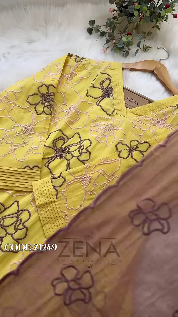 Pure Mul Cotton Embroidered Kurti Set