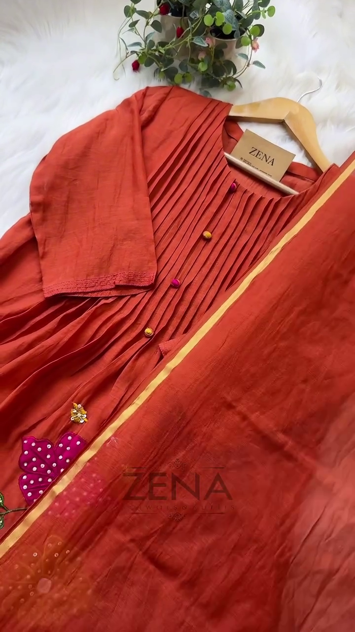 Premium Mul Chanderi Hand Work Anarkali Set – Timeless Festive Elegance