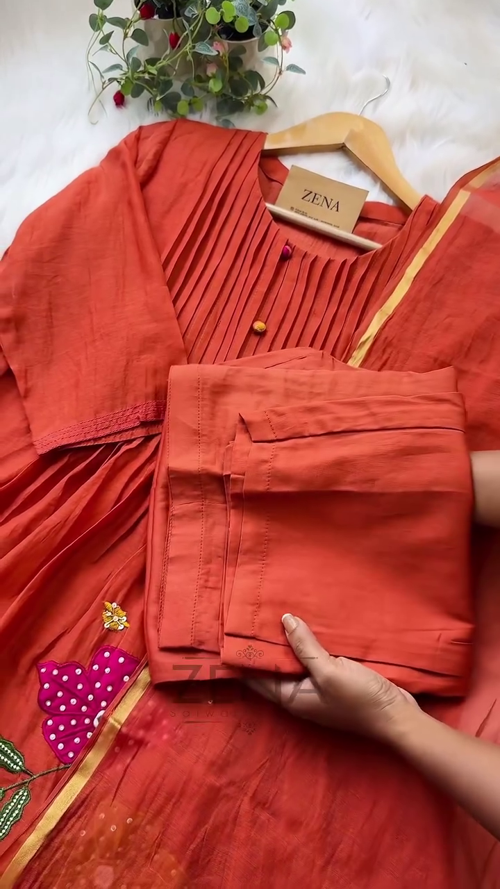 Premium Mul Chanderi Hand Work Anarkali Set – Timeless Festive Elegance - Image 5