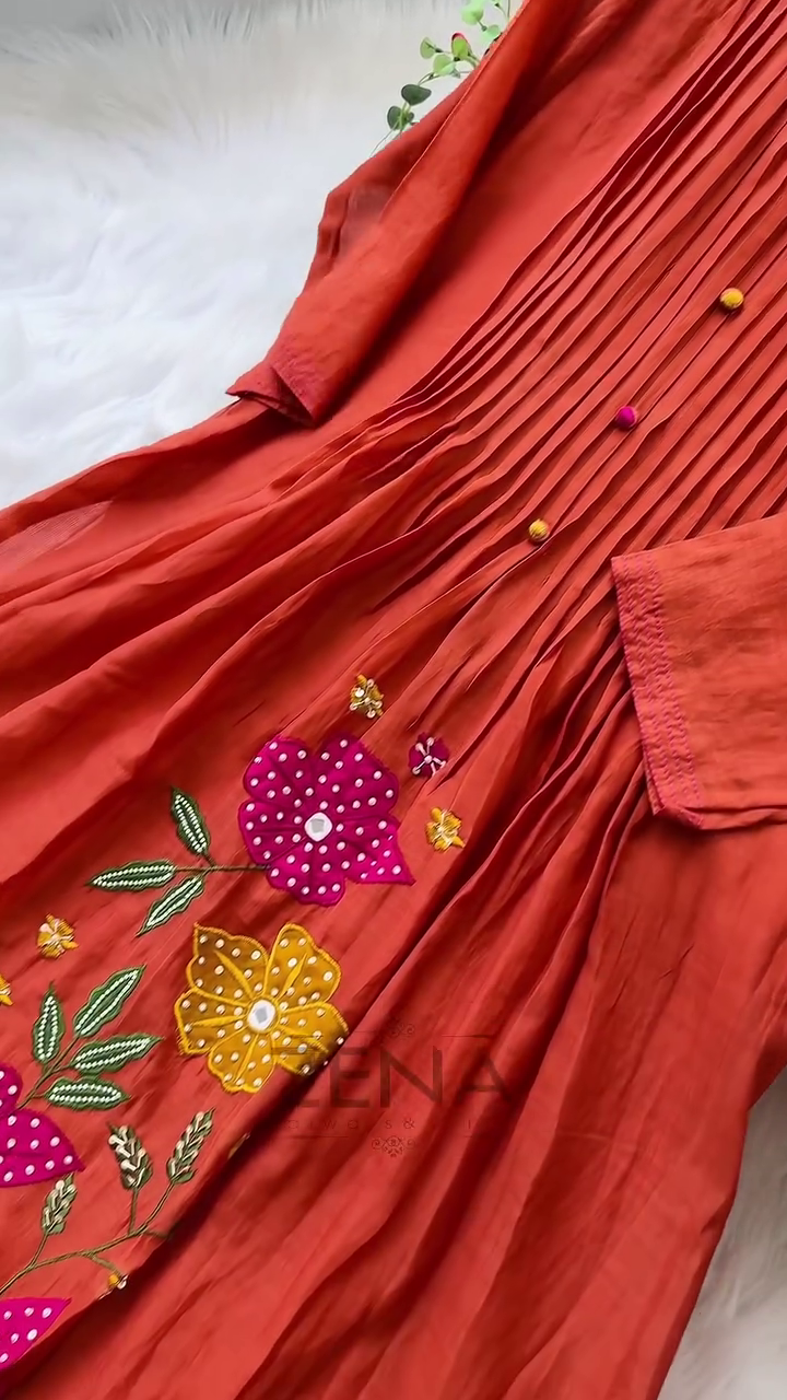 Premium Mul Chanderi Hand Work Anarkali Set – Timeless Festive Elegance - Image 4