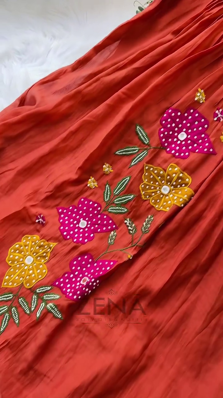 Premium Mul Chanderi Hand Work Anarkali Set – Timeless Festive Elegance - Image 3