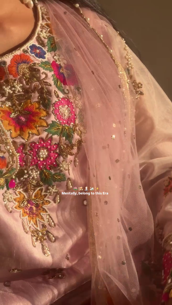 Floral Embroidered V-Neck Mirror Work Straight Kurta With Palazzos & Dupatta - Image 3