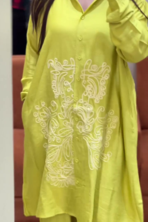 Hand Work Embroidered Floral Top, Indo-Western Button-Down 3/4 Sleeve Shirt Collar for Summer Office, Party & Daily Beach Wear