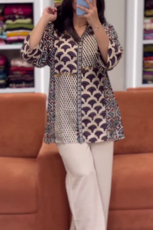 Disclaimer Color may slightly vary due to photography Neckline Mandarin Package Contains Package contains: 1 kurti Fabric Detail Cotton Wash Care Hand wash Fitting No Darts