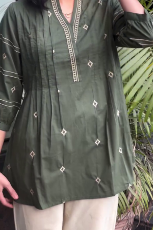 Olive Grace Embroidered Kurti Co-Ord Set – Minimal Elegance, Everyday Sophistication