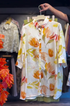 Button-Down Tunic Shirt with Pants