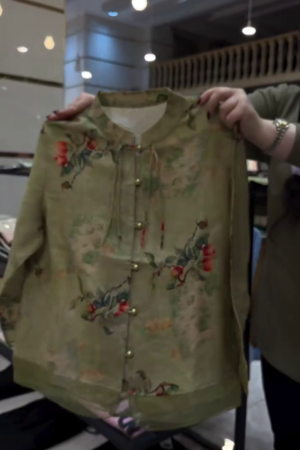 Leina A-Line Floral Linen Shirt - Mint