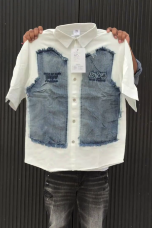 Drop-Shoulder Sleeves Relaxed Fit Denim Casual Shirt