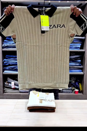 Men Polo Collar Crochet Knit Resort T-shirt