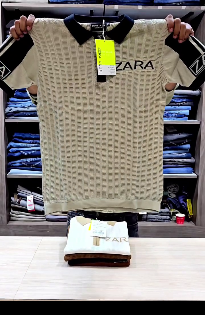 Men Polo Collar Crochet Knit Resort T-shirt