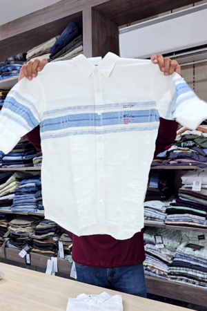 White Short Sleeve Stripe Casual Shirt