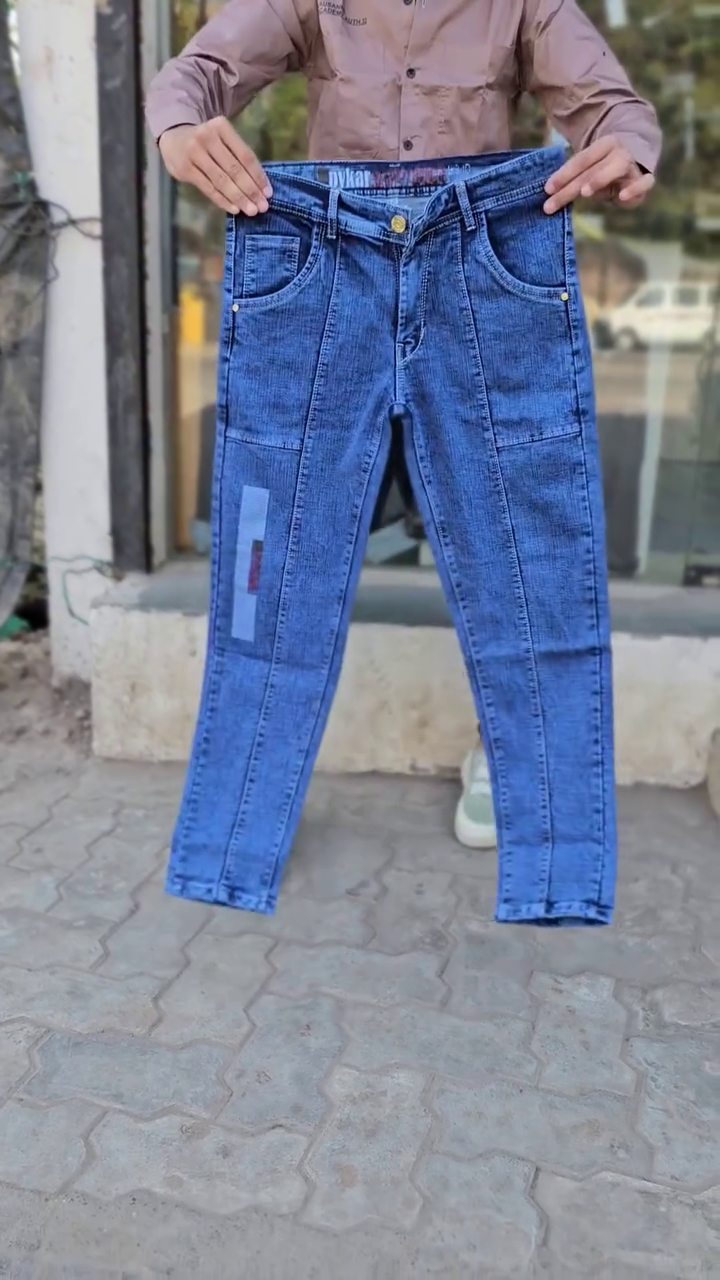 Blue Whiskering Washed Stretchable Cargo Denim