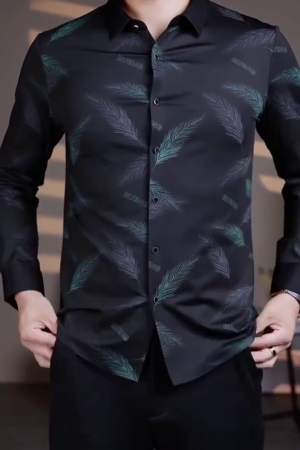 Men’s Business Casual Printed Long-Sleeved Shirt
