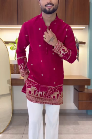 WINE SHAHI BAARAT JACQUARD EXCLUSIVE KURTA