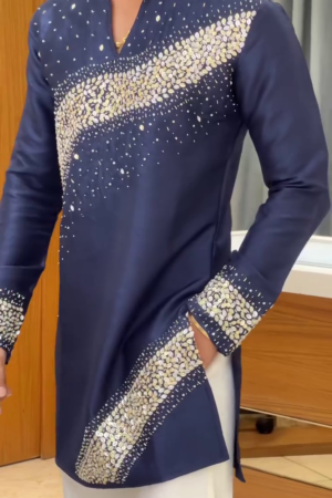 Men Ethnic Motifs Embroidered Regular Sequinned Kurta with Trousers